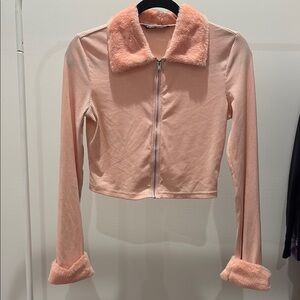 Pink Faux Fur Collar Jacket